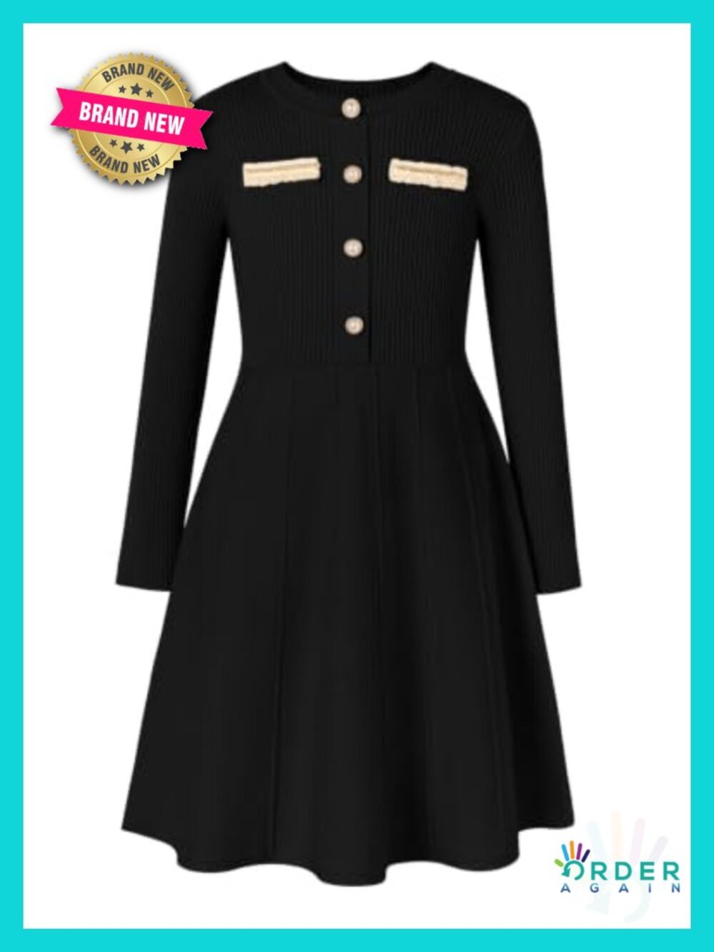 Girls Knit Sweater Dress Long Sleeve Crew Neck A-Line Fall Winter Casual